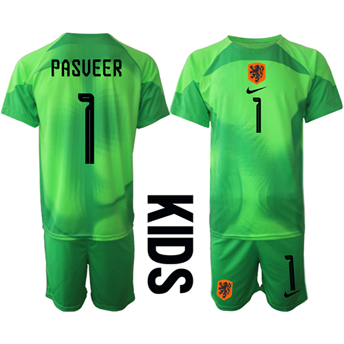 Maillot de foot Pays-Bas Remko Pasveer #1 Gardien de but Domicile enfant Monde 2022 Manches Courte (+ pantalon court)